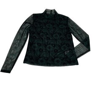 Anthropologie Top Womens SZ XS Sheer Mock Neck Green & Black Lined Polyester